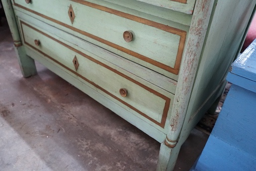 A 19th century French painted oak commode, width 112cm, depth 59cm, height 99cm